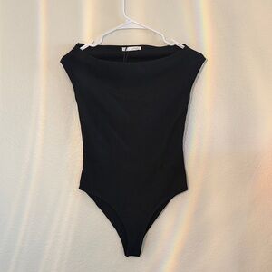 Black Sleeveless Bodysuit with Crew Neck